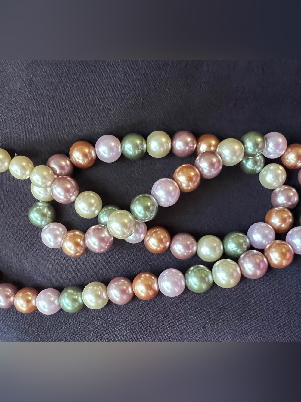 Vintage Multicolor Faux Pearl Glass Bead Necklace Pastel Strand 24”